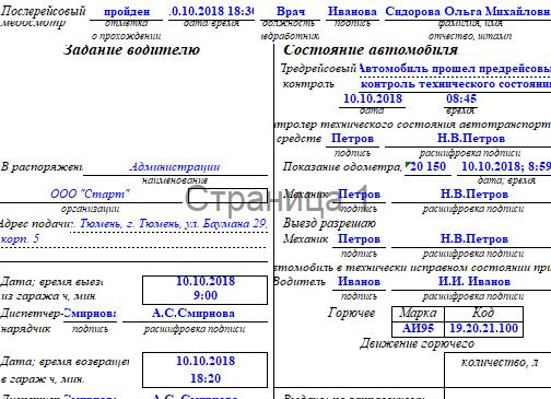 Выдача путевых листов