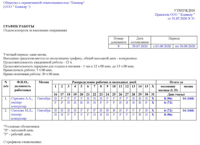 Скользящий график работы