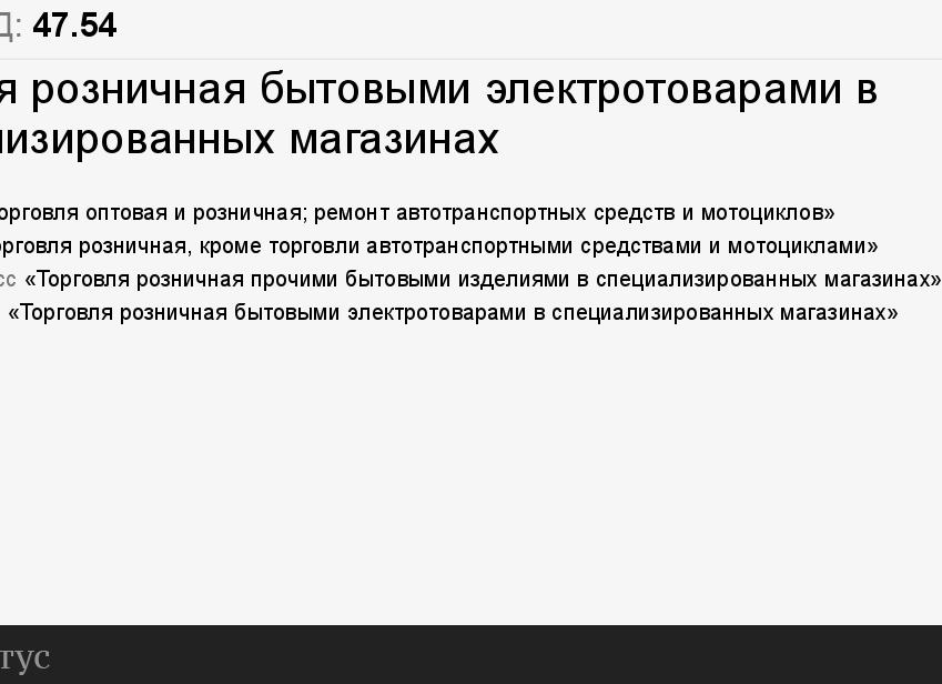 Торговля розничная бытовыми электротоварами в специализированных магазинах