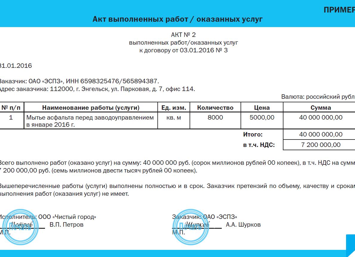 Кто подписывает акт выполненных работ