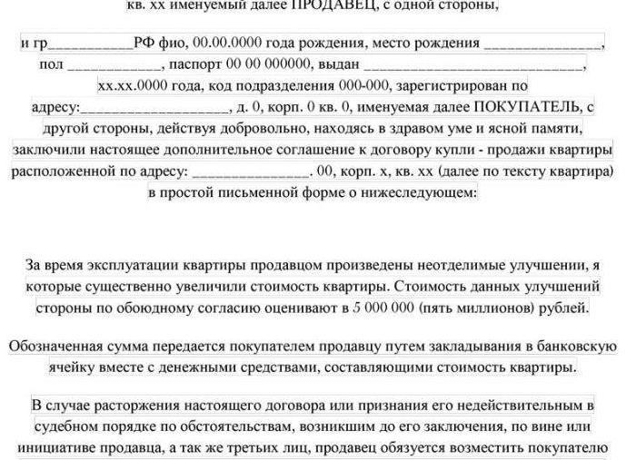 Предмет дополнительного соглашения