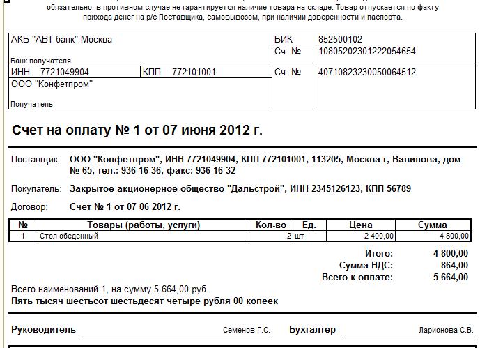 Выставление счета без договора