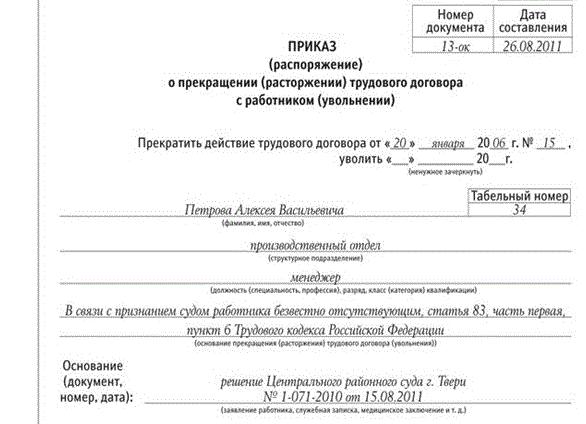 П 1 ст 83 ТК РФ
