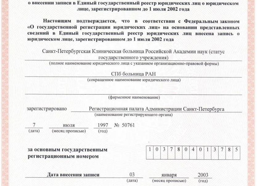 Свидетельство ОГРН