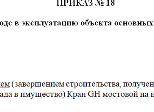 Приказ о вводе в эксплуатацию
