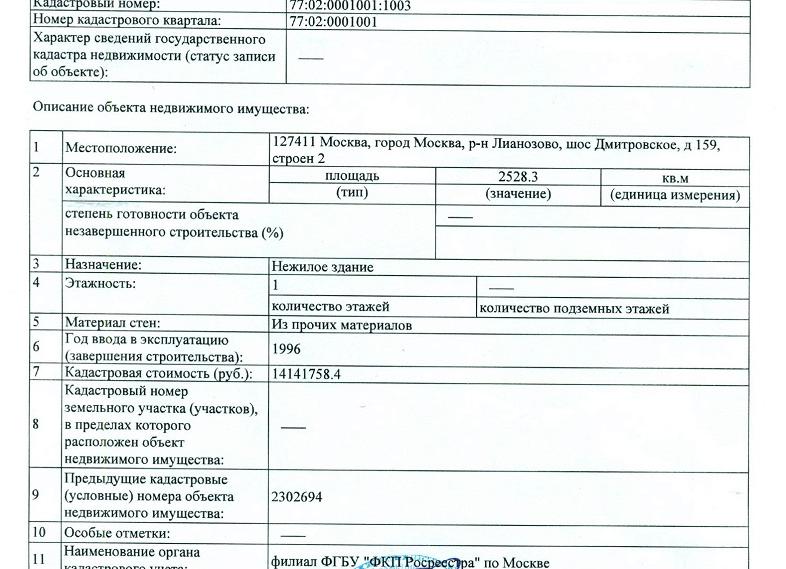 Кадастровый паспорт на здание, образец