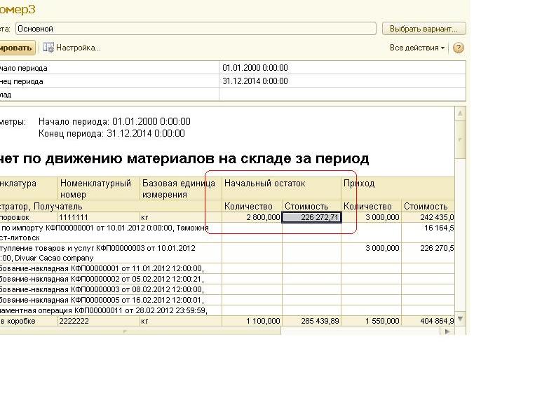 Начальные остатки