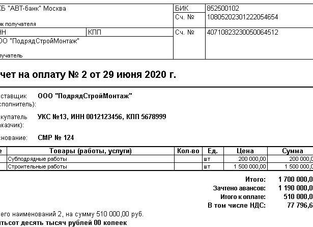 Зачет аванса пропорционально выполненным работам как посчитать