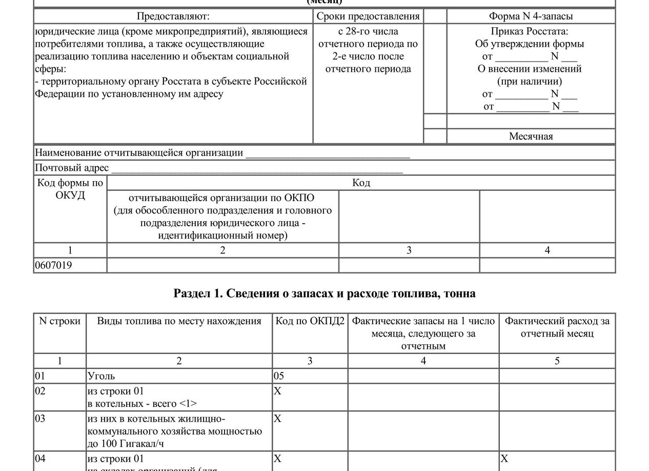 Образец заполнения формы 4 запасы