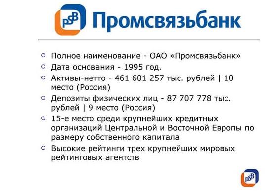Полное наименование промсвязьбанк