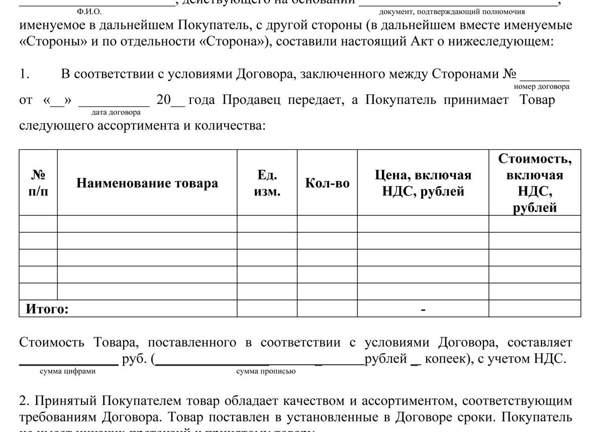 Акт на изготовление изделия
