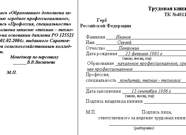 Образование в трудовой