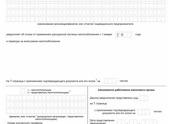 Уведомление об отказе применения УСН