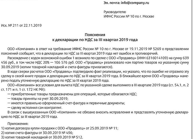 Пояснение по НДС