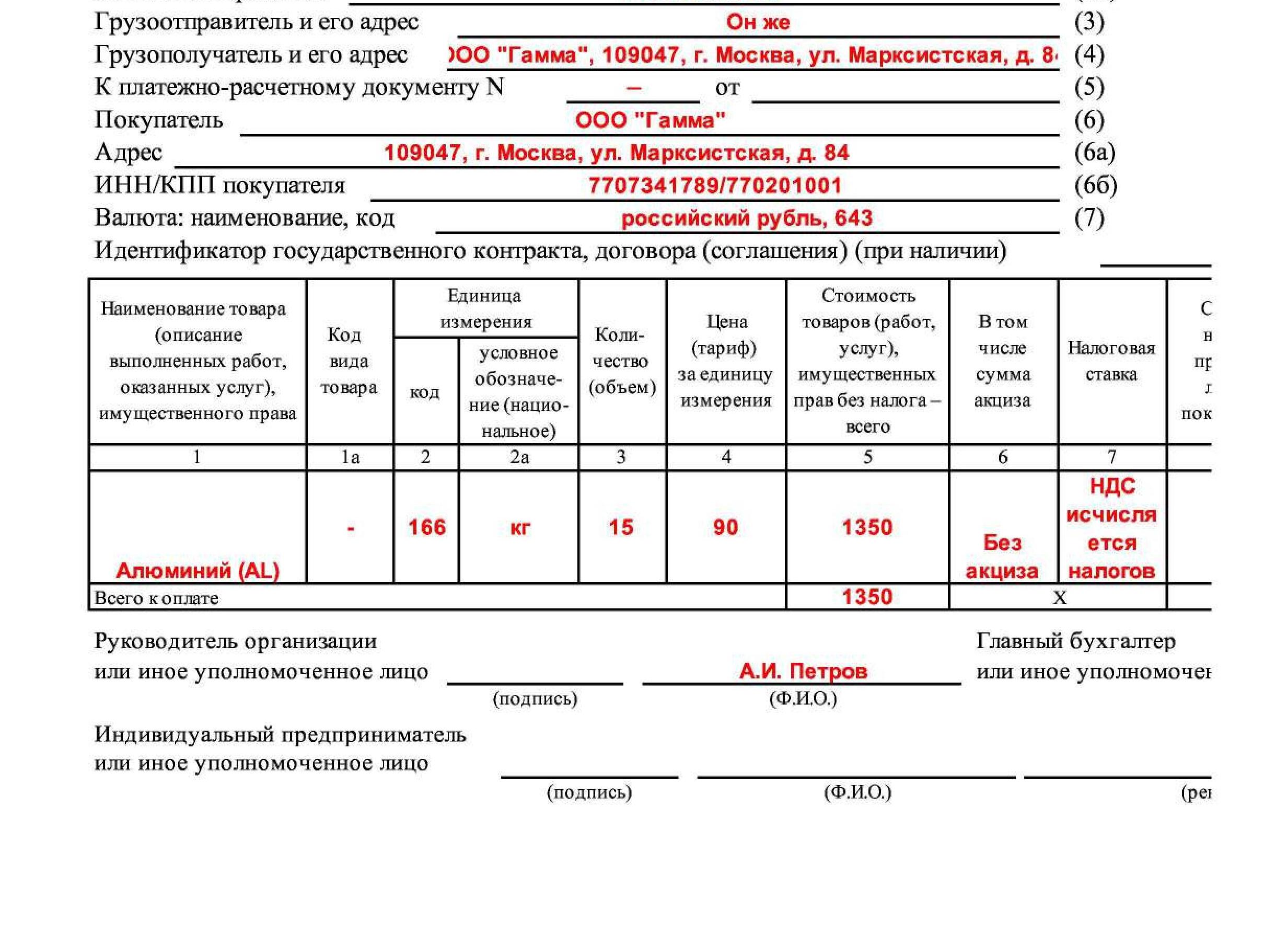 Счет фактура ИП образец заполнения