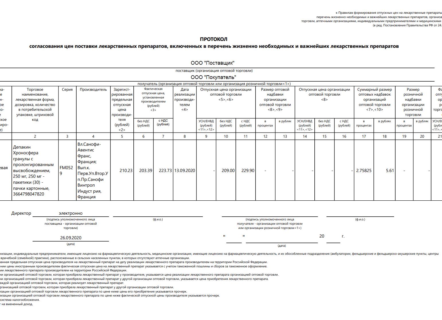Протокол согласования цены